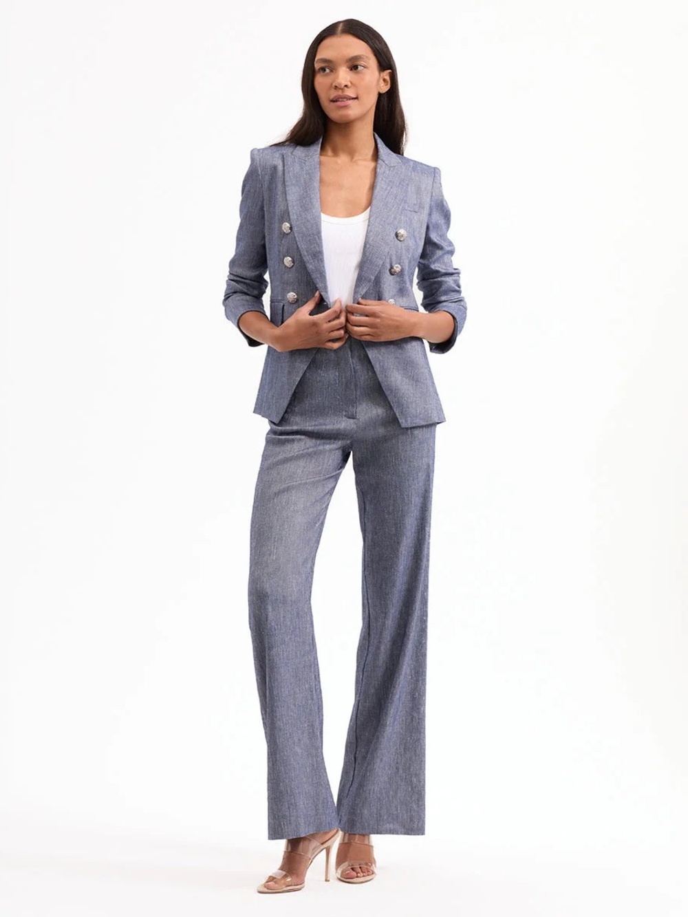 Veronica Beard Miller Dickey Jacket Blazer Blue Melange Double Breasted Size 0 - Picture 8 of 9